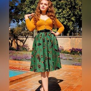Pinup Couture PUG Laura Byrnes Green Swing Skirt In Garden Of Eden S, M, XL NWT